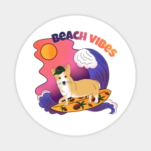 Cute surfing corgi - beach vibes Magnet